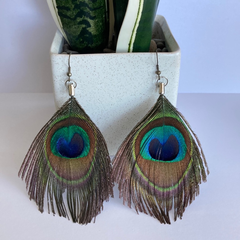 Peacock Feather Earrings (Faux)